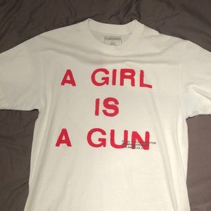 PLEASURES A GIRL IS A GUN TEE, MEDIUM